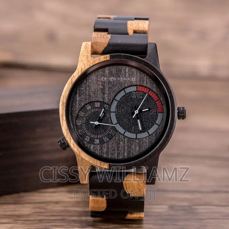 Zebra Wooden Watch/Dual Zone Time Design Wooden Watch