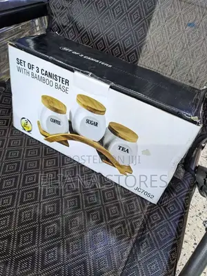 Ceramic Canister Set With Bamboo Base