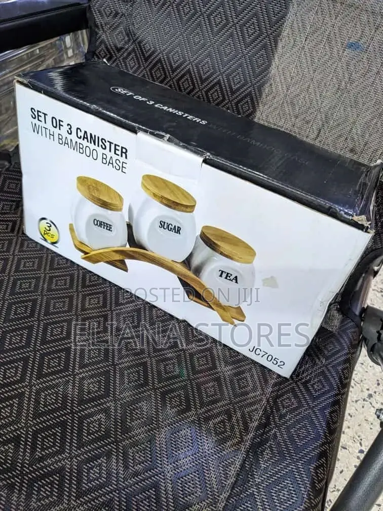Ceramic Canister Set With Bamboo Base