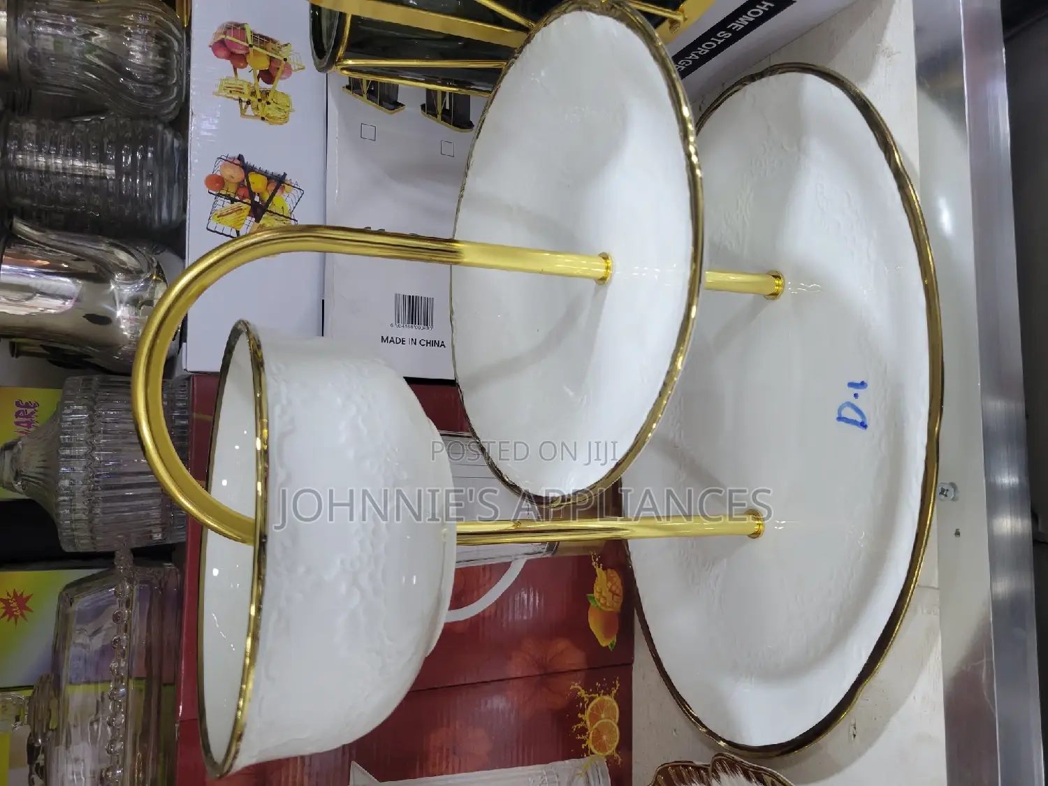 Unique Fruit Stand Ceramic Gold and White 3tiers