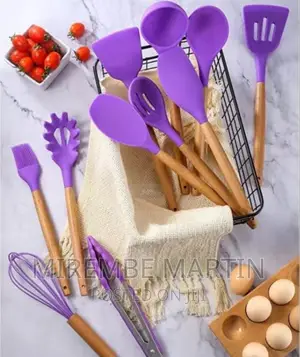 A Set of Nonstick Silicone Kitchen Spoons/Utencils-Purple