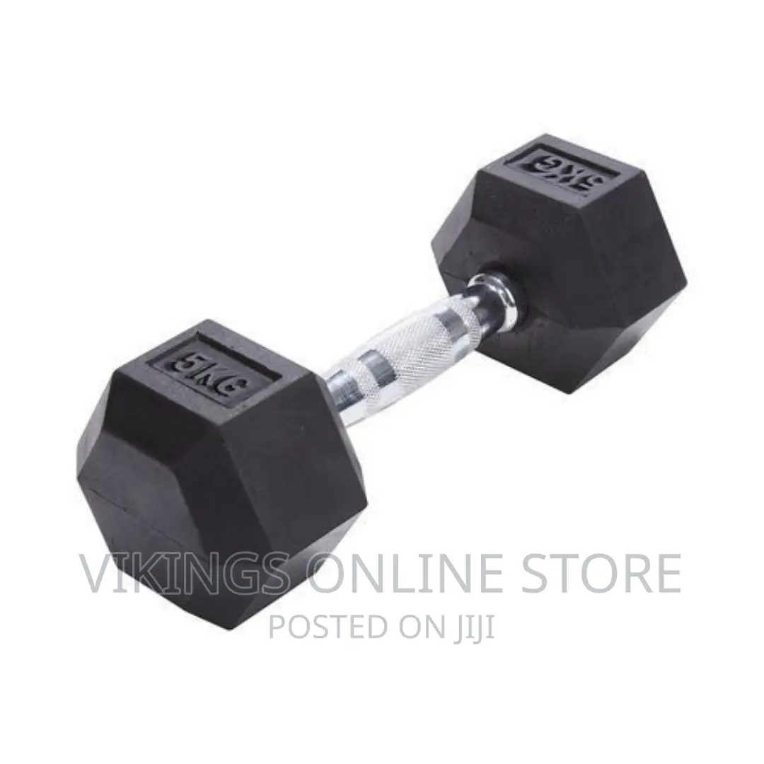 A Pair of 5kg Hex Dumbbells - Black,Silver