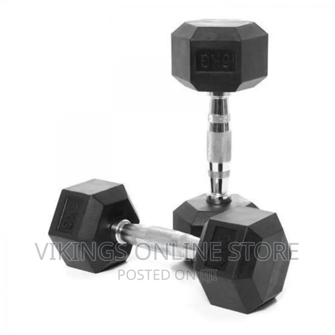 A Pair of 5kg Hex Dumbbells - Black,Silver