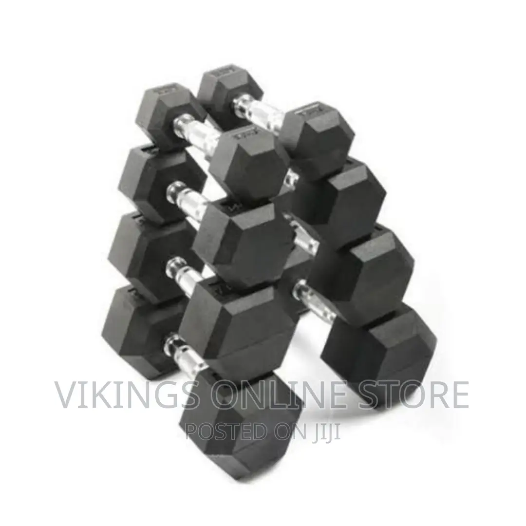 Pair of Rubber Coated Dumbbells 10kg Each- Black