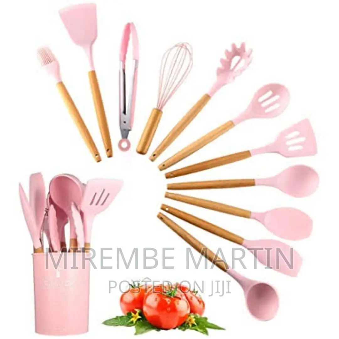A Set of Nonstick Silicone Kitchen Utencils-Pink