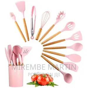 A Set of Nonstick Silicone Kitchen Utencils-Pink