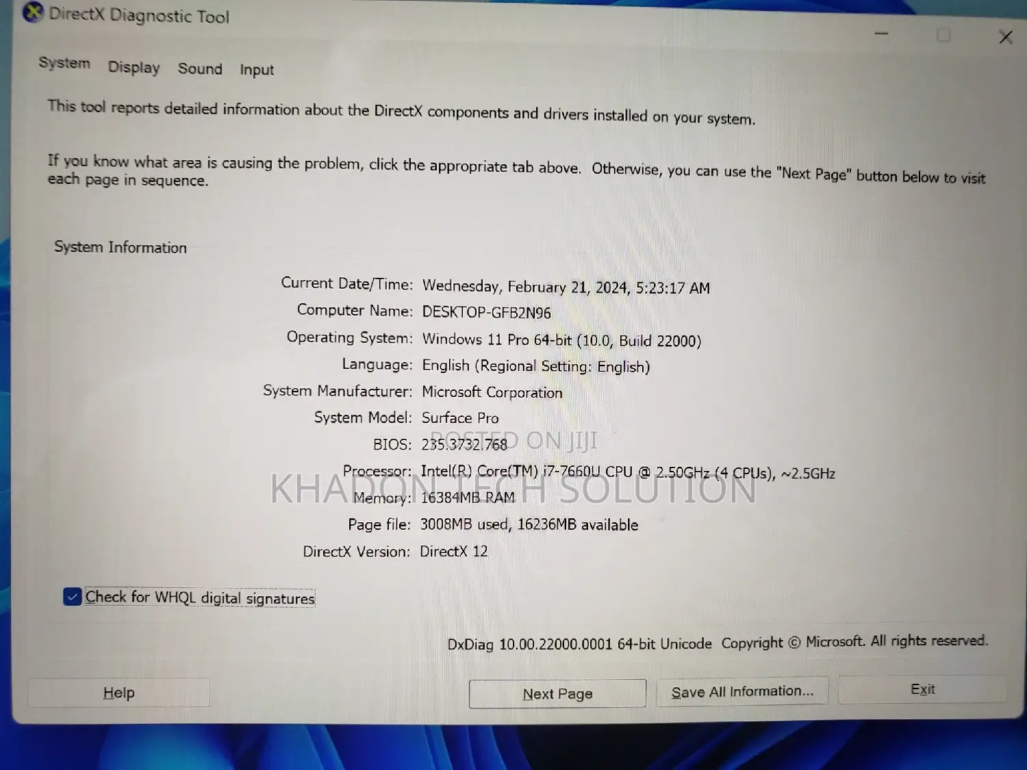 Laptop Microsoft Surface Pro 16GB Intel Core I7 SSD 500GB