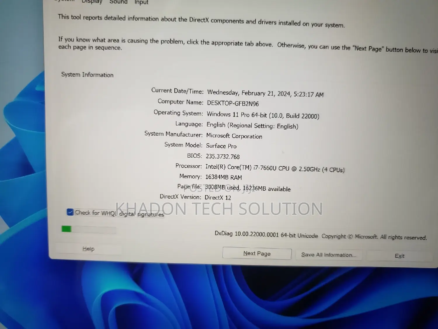 Laptop Microsoft Surface Pro 16GB Intel Core I7 SSD 500GB