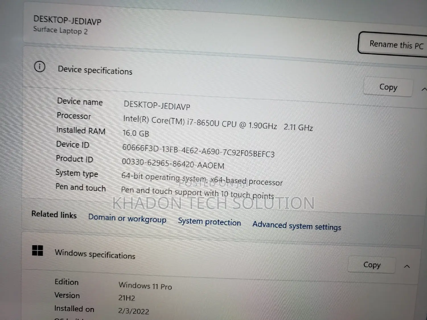 Laptop Microsoft Surface Laptop 2 16GB Intel Core I7 SSD 500GB