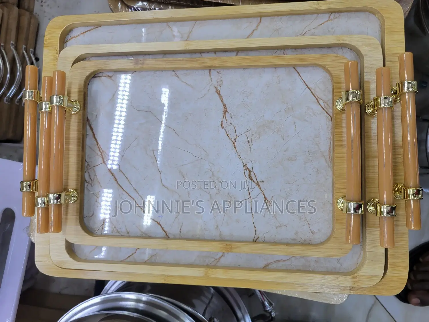 Bambo Wooden Tray Set With Handle3pics
