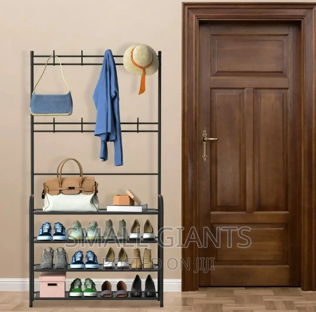 4-Tier Entryway Coat Shoe Rack Organizer With 8 Hooks