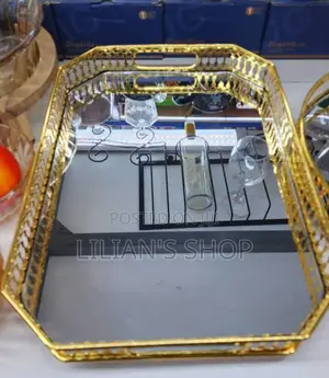 Glass Mirror Tray - Gold
