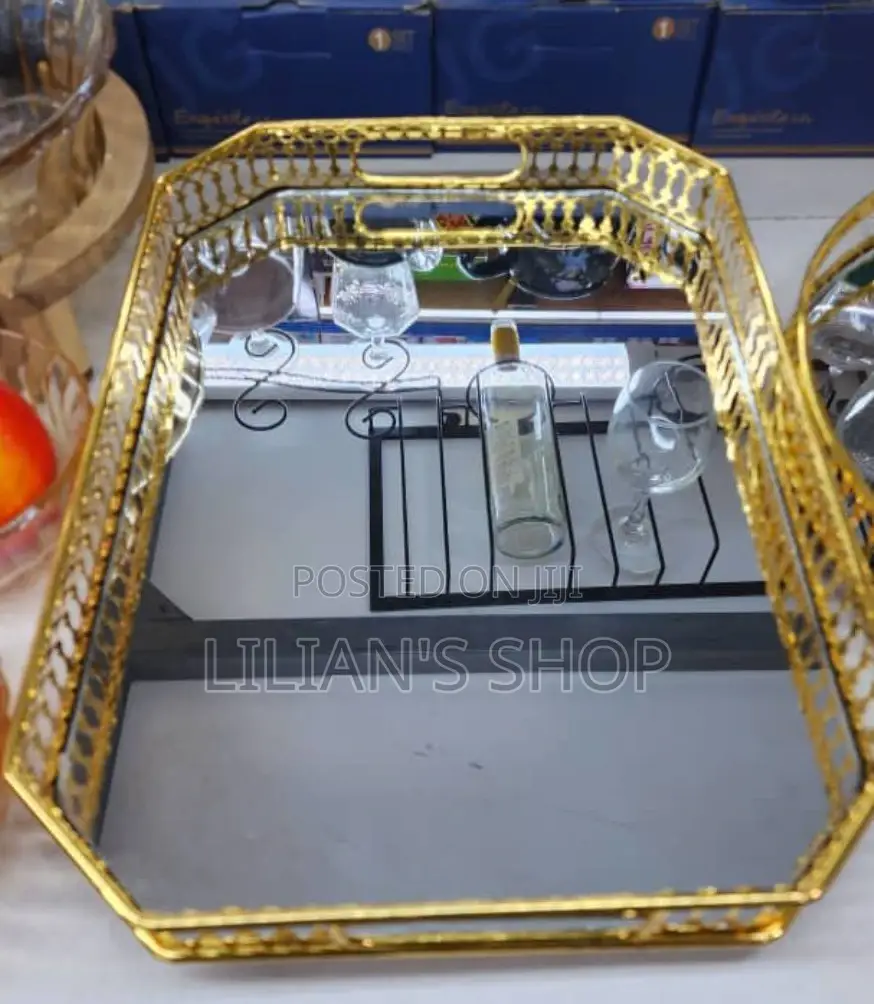 Glass Mirror Tray - Gold