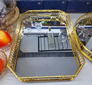 Glass Mirror Tray - Gold