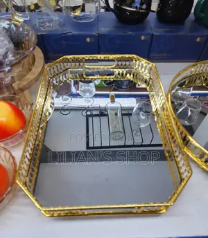 Glass Mirror Tray - Gold