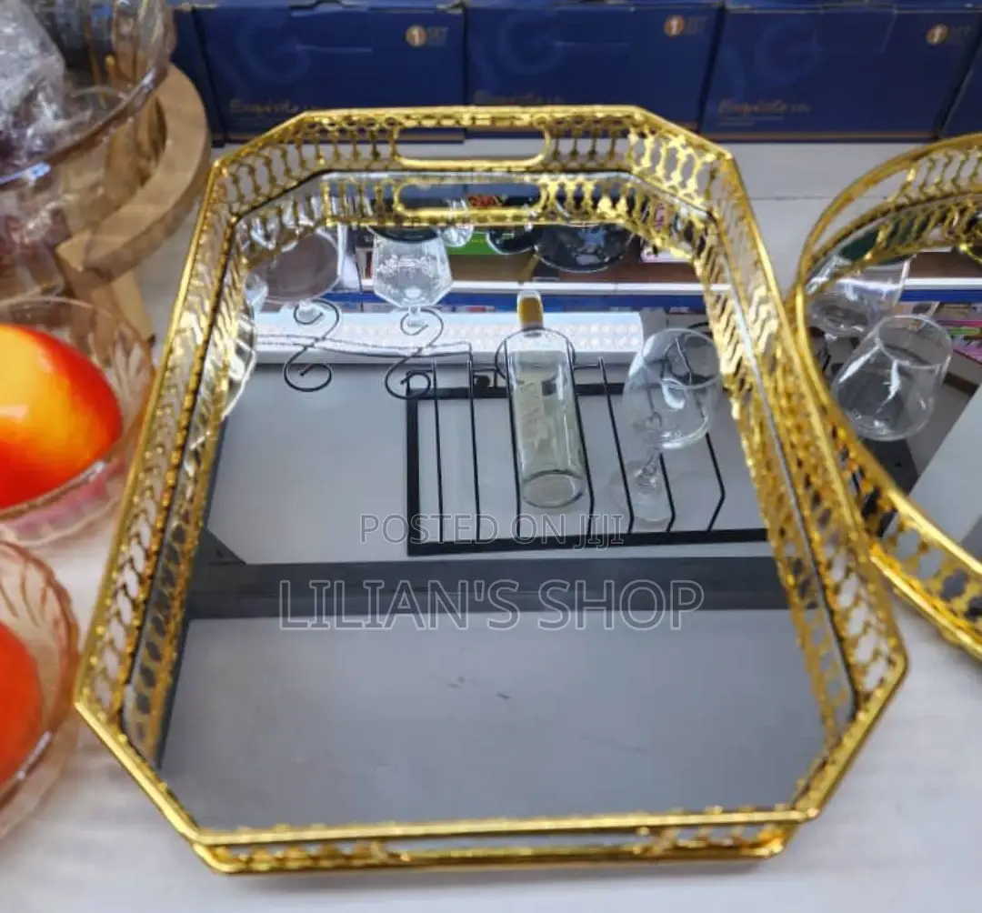 Glass Mirror Tray - Gold