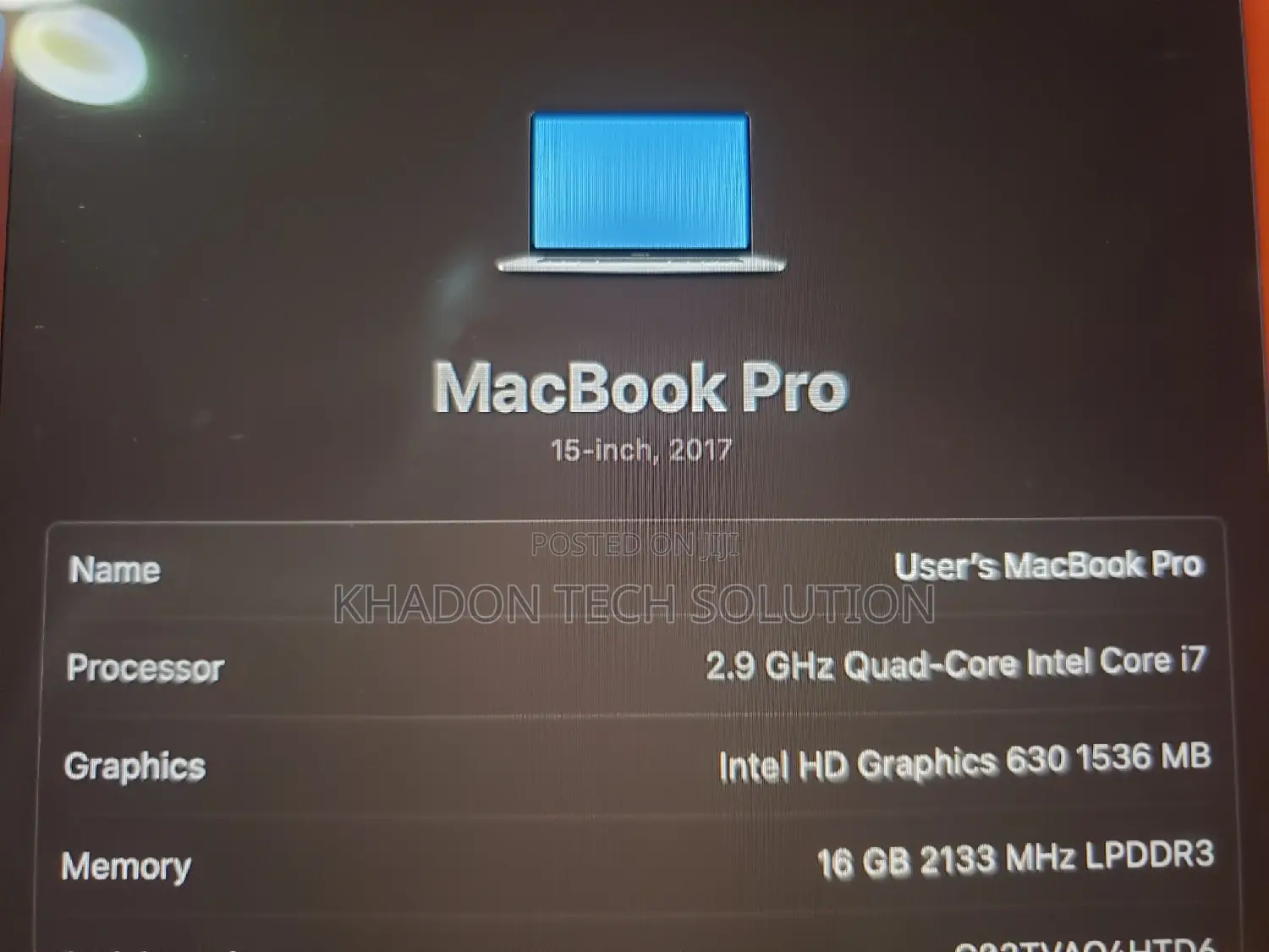 Laptop Apple MacBook Pro 2017 16GB Intel Core I7 SSD 500GB
