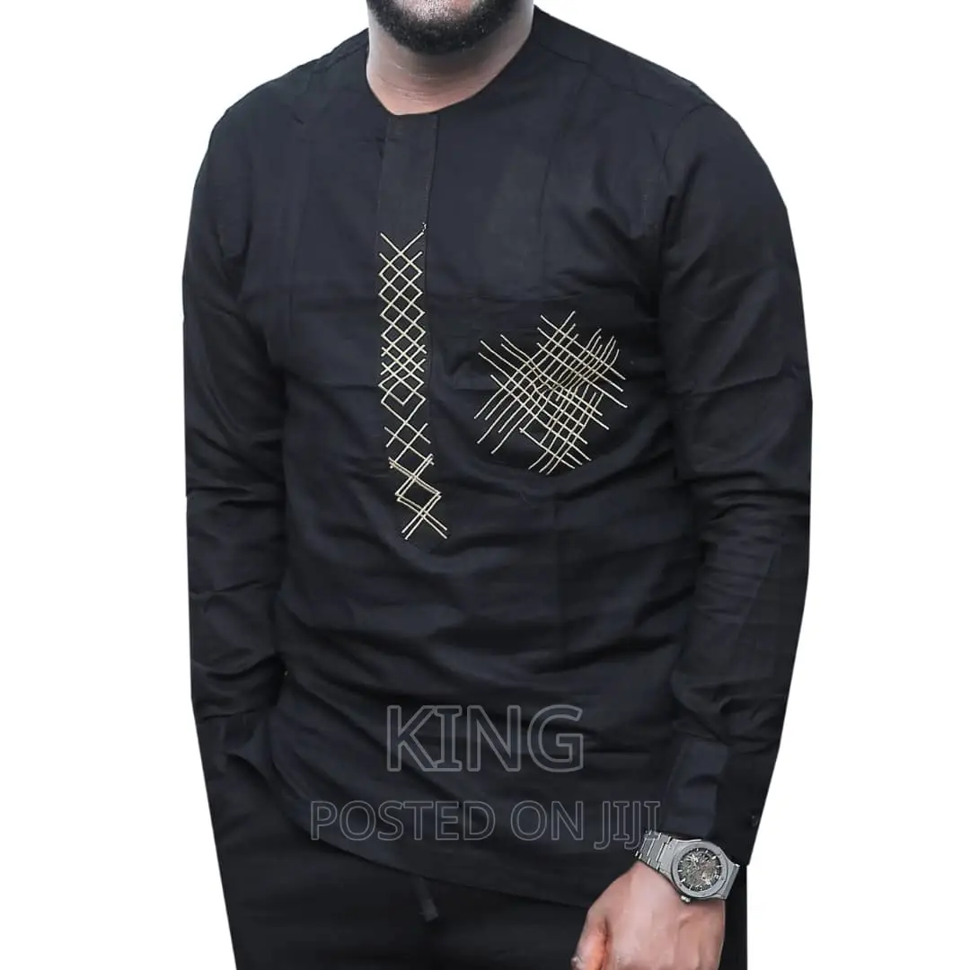 Kaftan. African Traditional Shirt. Black/Navy Blue