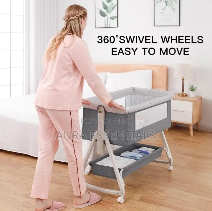 Aluminum Alloy Baby Bed Foldable Bedside Crib