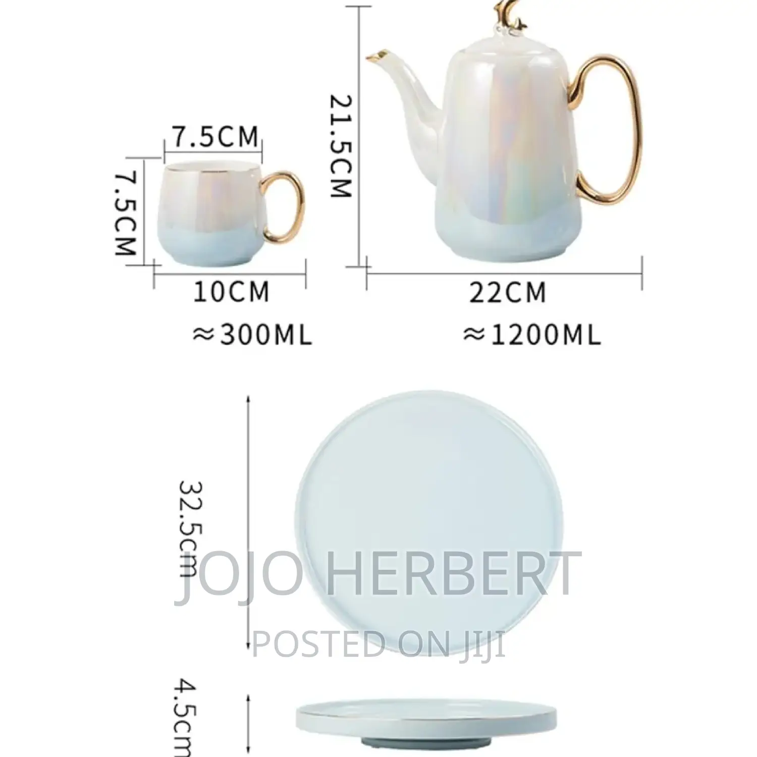 Tea Set With Teapot and Spoons, Exquisite Ceramics