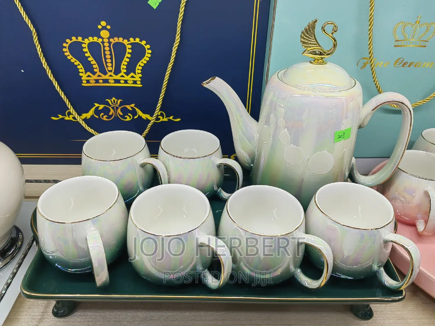 Tea Set With Teapot and Spoons, Exquisite Ceramics