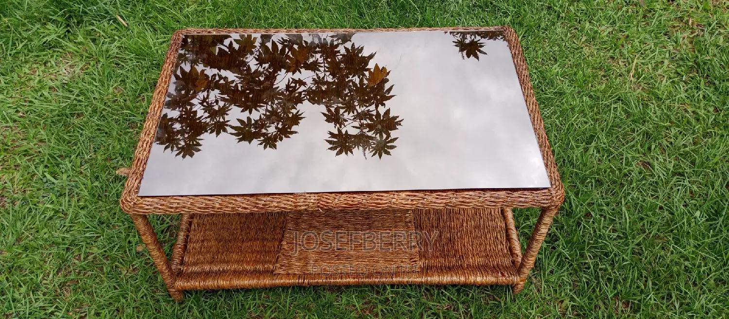 Woven Table Metallic Frame and Glass Top