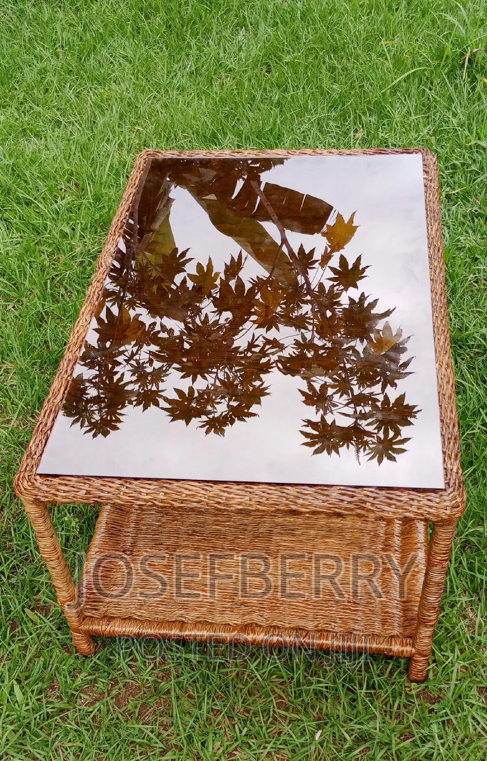 Woven Table Metallic Frame and Glass Top