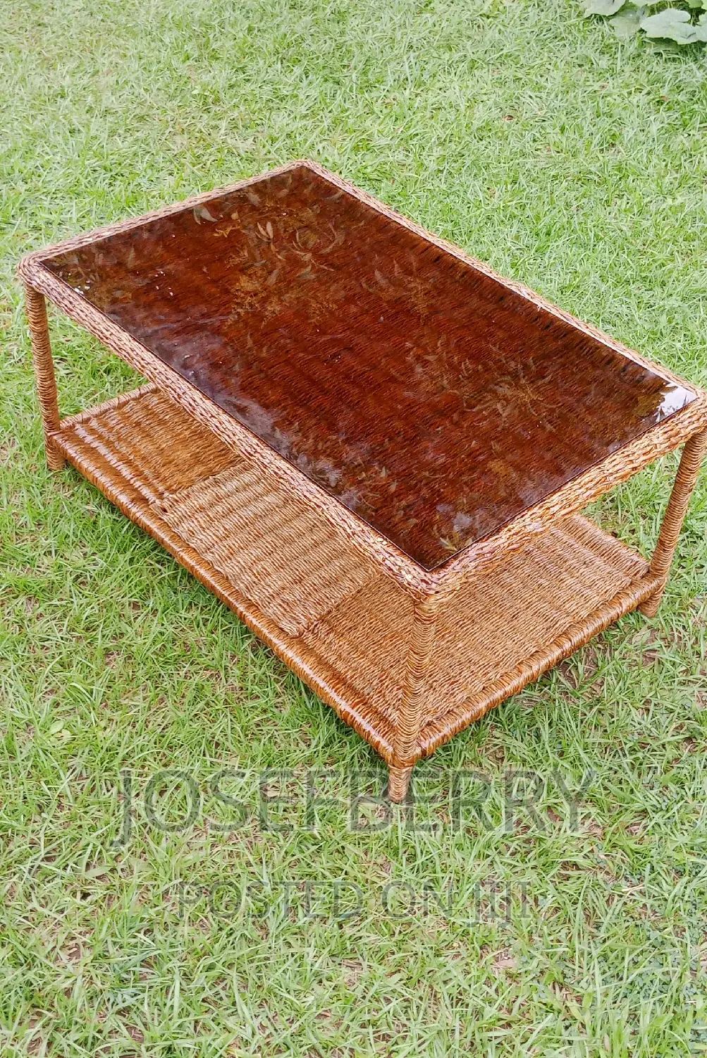 Woven Table Metallic Frame and Glass Top