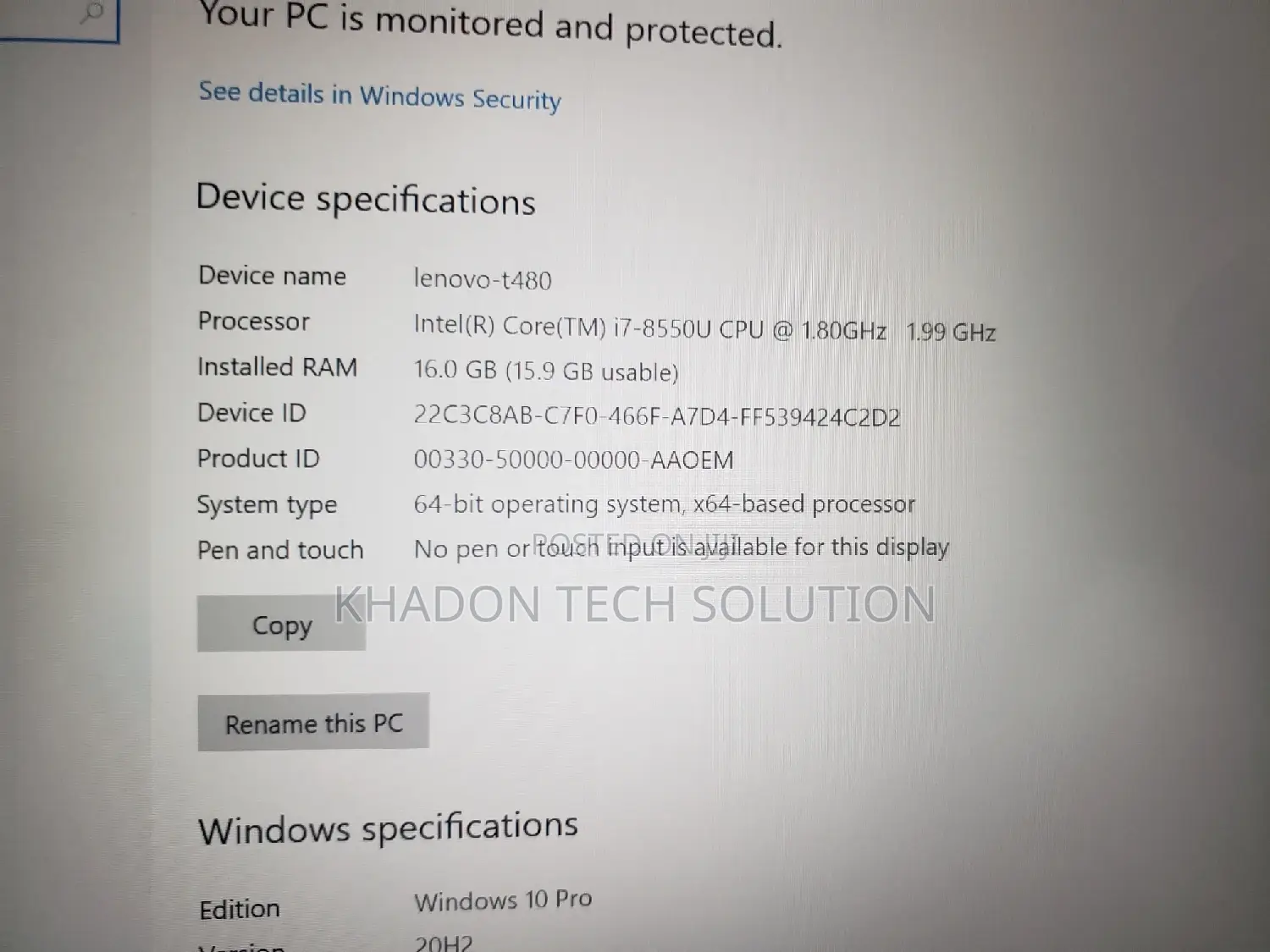Laptop Lenovo ThinkPad T480 16GB Intel Core I7 SSD 500GB