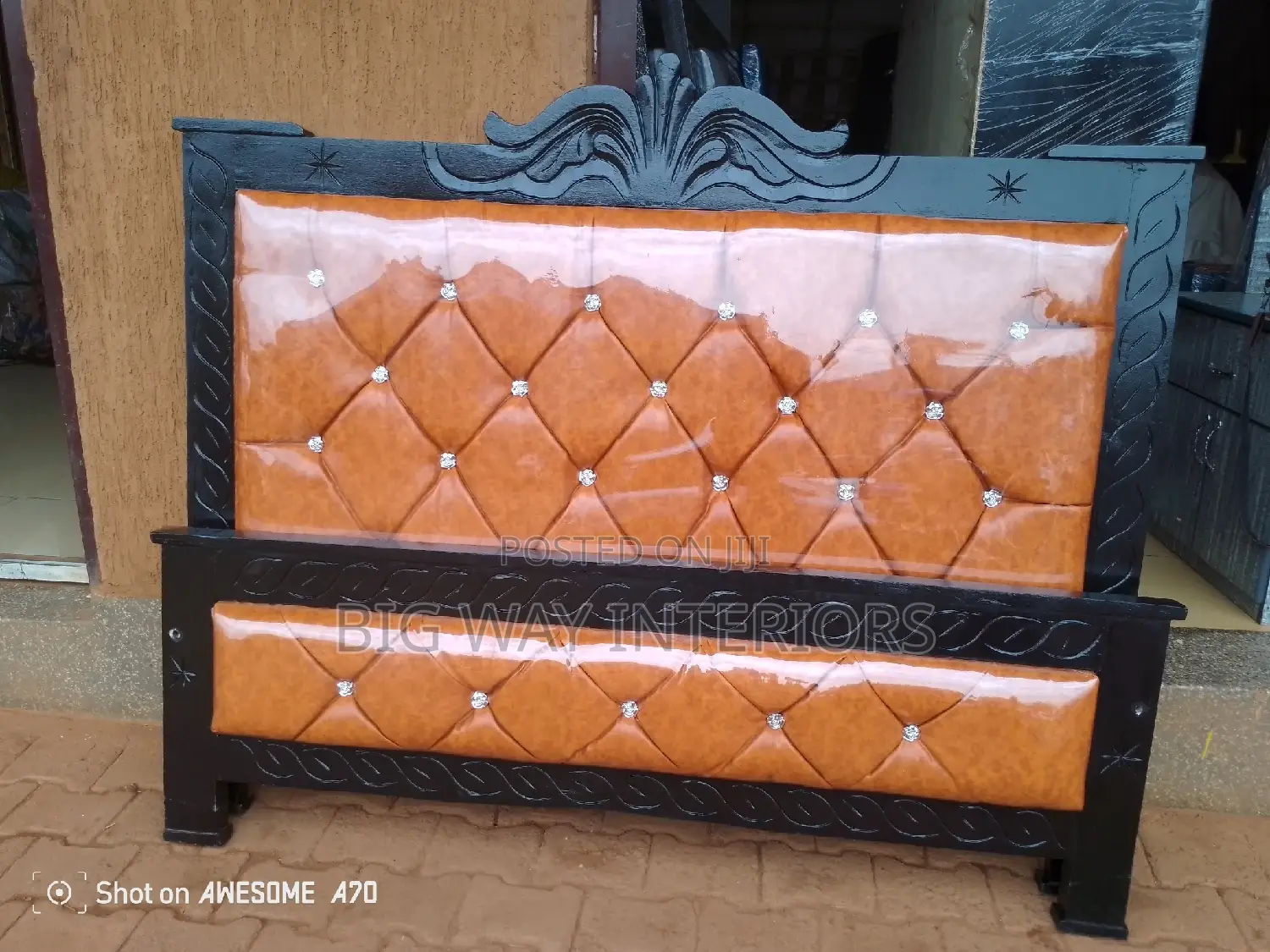 Modern Brown Leather Bed 5*6 H14
