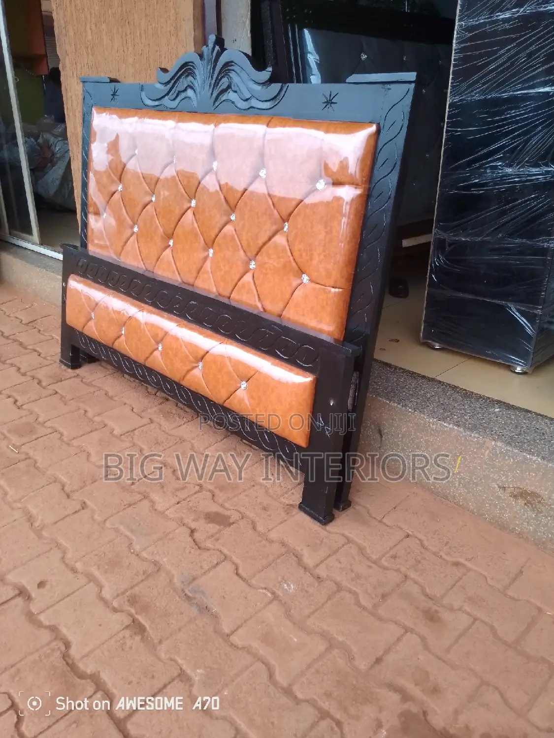 5x6 Brown Leather Bed With Black Frame