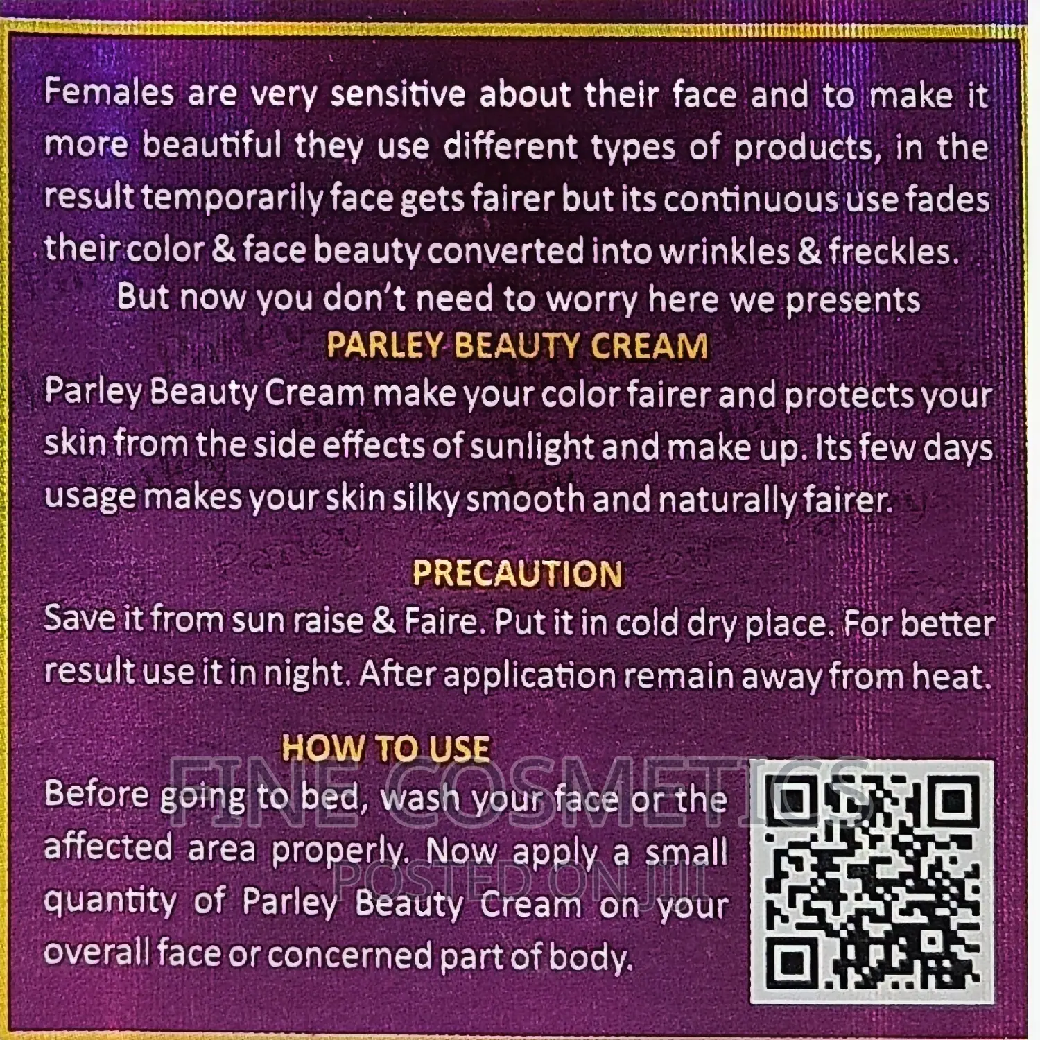 Parley Beauty Cream for Dark Circle Around Eye Black Spots