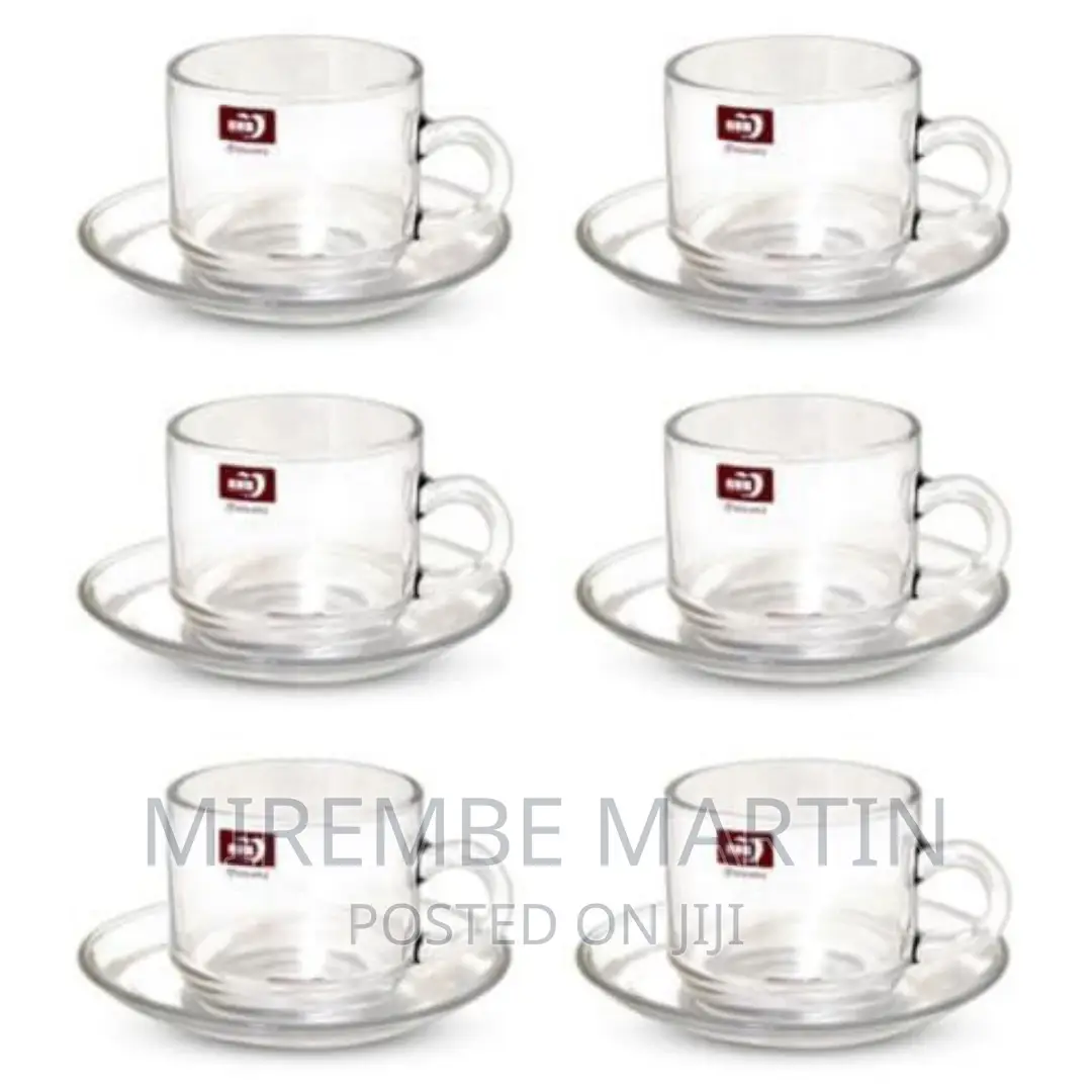 6 Pieces of Cups and 6 Saucers -Transparent