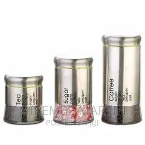 3 Piece Sugar Bowl Food Storage Tin Jar Canister Set
