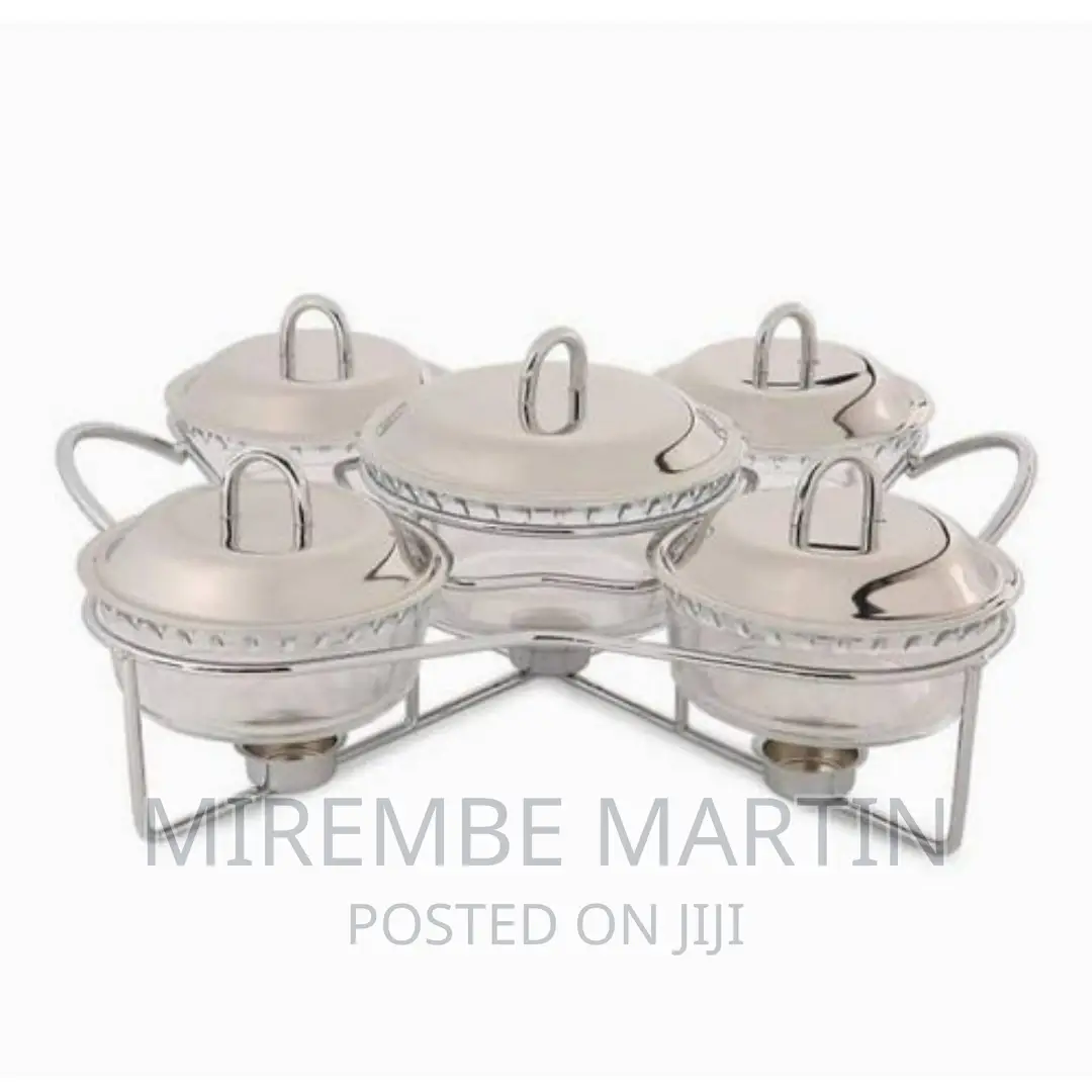 5pc Stainless Steel Glass Food Warmer Set – Silver