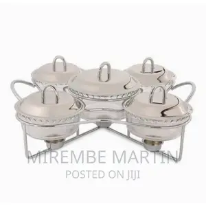 5pc Stainless Steel Glass Food Warmer Set – Silver