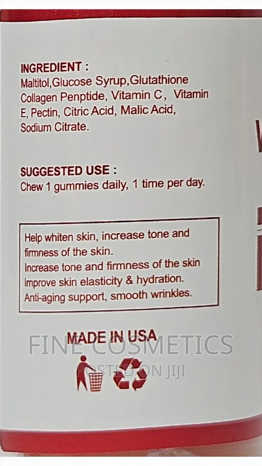 Nature's Cure Skin Whitening Gummies Strawberry Flavour. 30