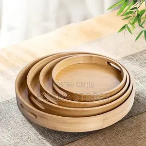 4pcs Round Bamboo Serving Bar Trays