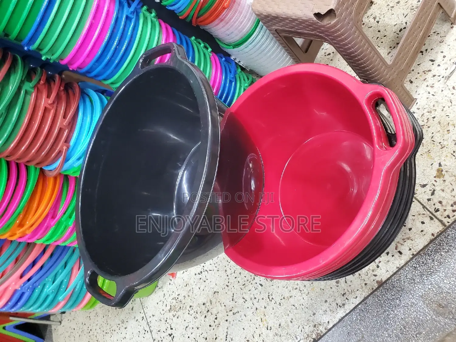 Black and Red Plastic Washing Basins