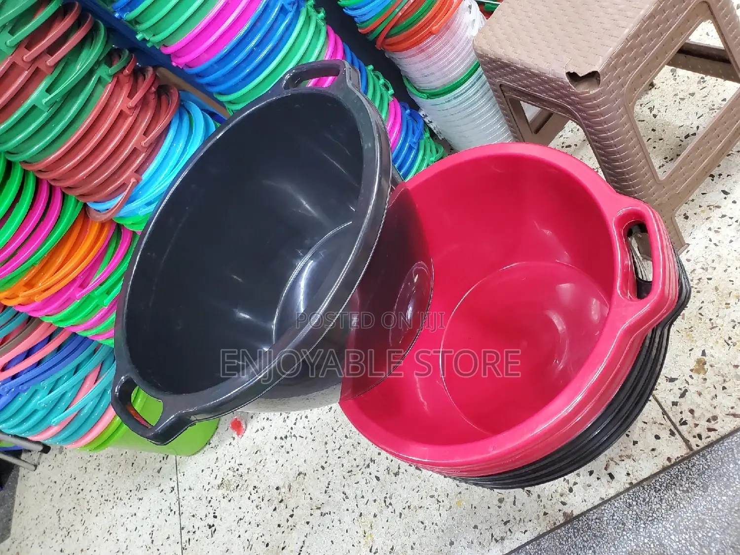 Black and Red Plastic Washing Basins