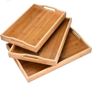 3 PCS Wooden Bamboo Tray Set