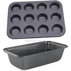 Bread Baking Pan and Cupcake Baking Tray Set – Black
