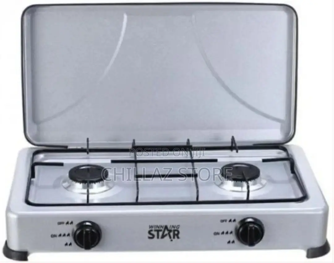 Winning Star 2 Burner Gas Cooking Stove With Lid-Grey