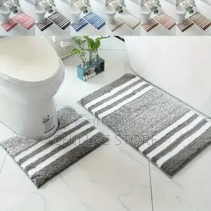 2 Pieces of Microfiber Bathroom Mats Set, Striped Pattern