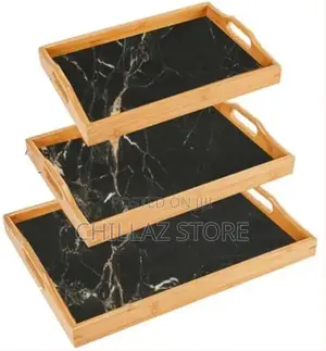Marble Print Bamboo Tea Serving Tray – 3 Set- Black.