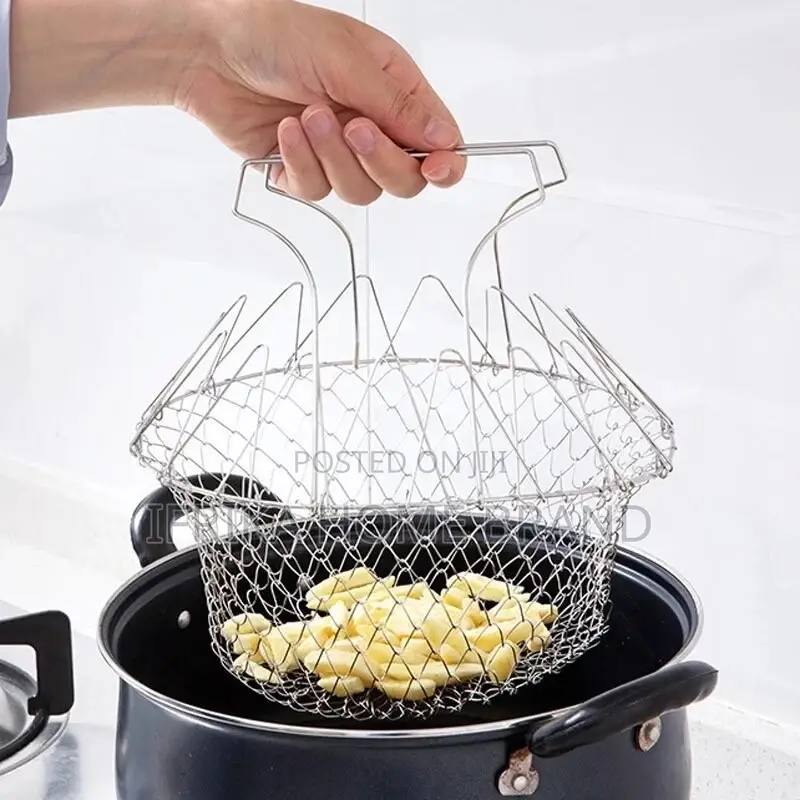 Foldable Steam Rinse Strain Stainless Steel Frying Basket