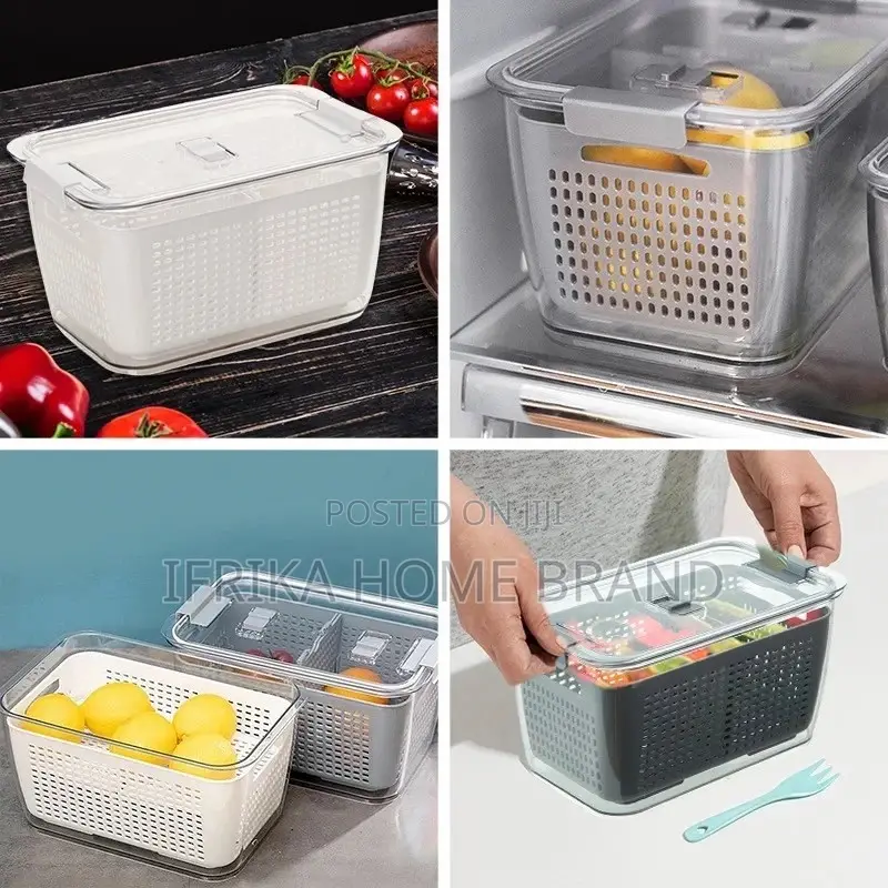 3-in-1 Fridge Storage Drainage Basket With Lid Fruit Food