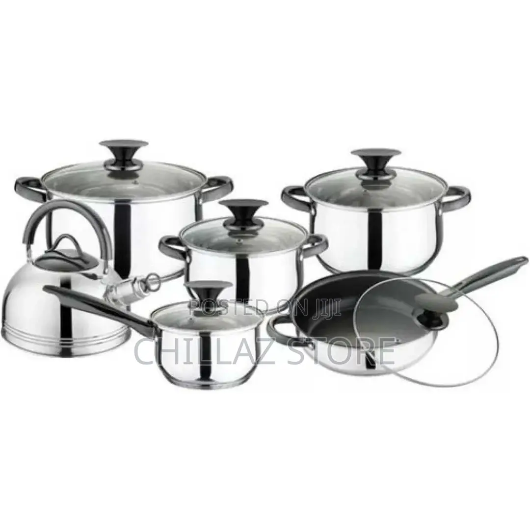 12 Pc Steel Pots Kettle Frying Pan Saucepans Cookware
