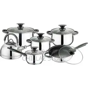 12 Pc Steel Pots Kettle Frying Pan Saucepans Cookware