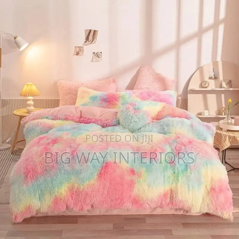 Rainbow Faux Fur Fluffy Duvet With 2 Pillowcases